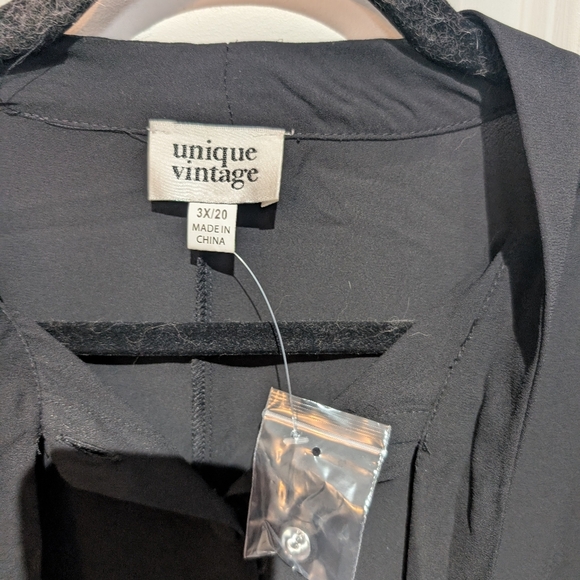 Unique Vintage black Gwen tie neck blouse retro 3x pinup 50s 60s - Picture 4 of 6